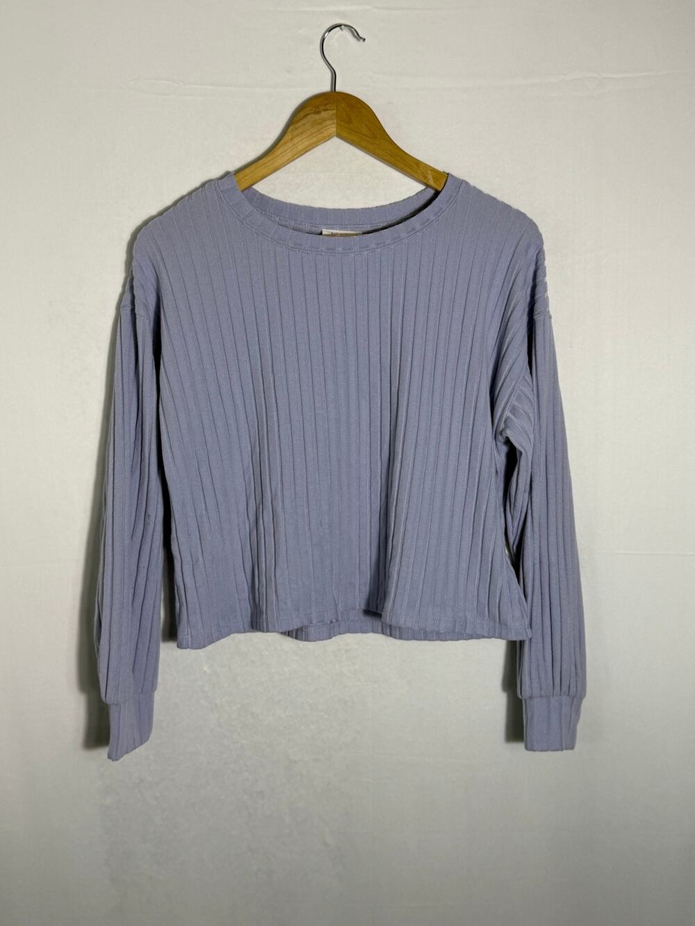 Cozie by Pink Rose Lavender Ribbed Cropped Long Sleeve Top L